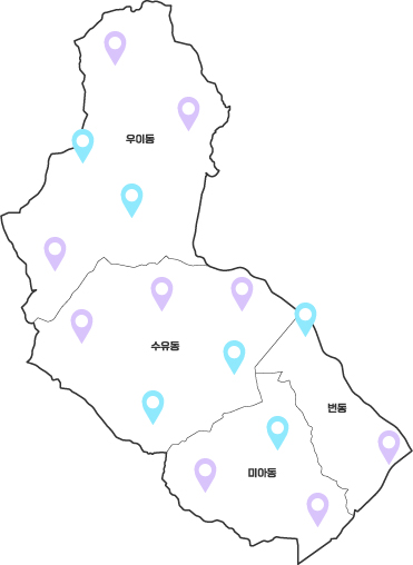 서울 강북구의 행정동 경계와 동 이름이 표시된 지도