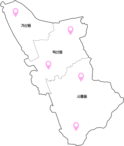 서울 금천구의 행정동 경계와 동 이름이 표시된 지도