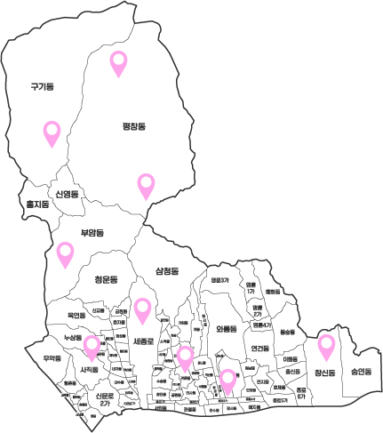 서울 종로구의 행정동 경계와 동 이름이 표시된 지도